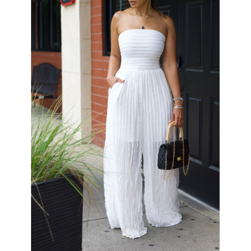 Strapless Sleeveless Wide-Leg Casual Jumpsuit