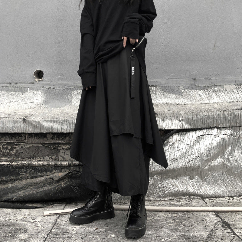 Wide-Leg Hakama Loose Skirt with Irregular Levels