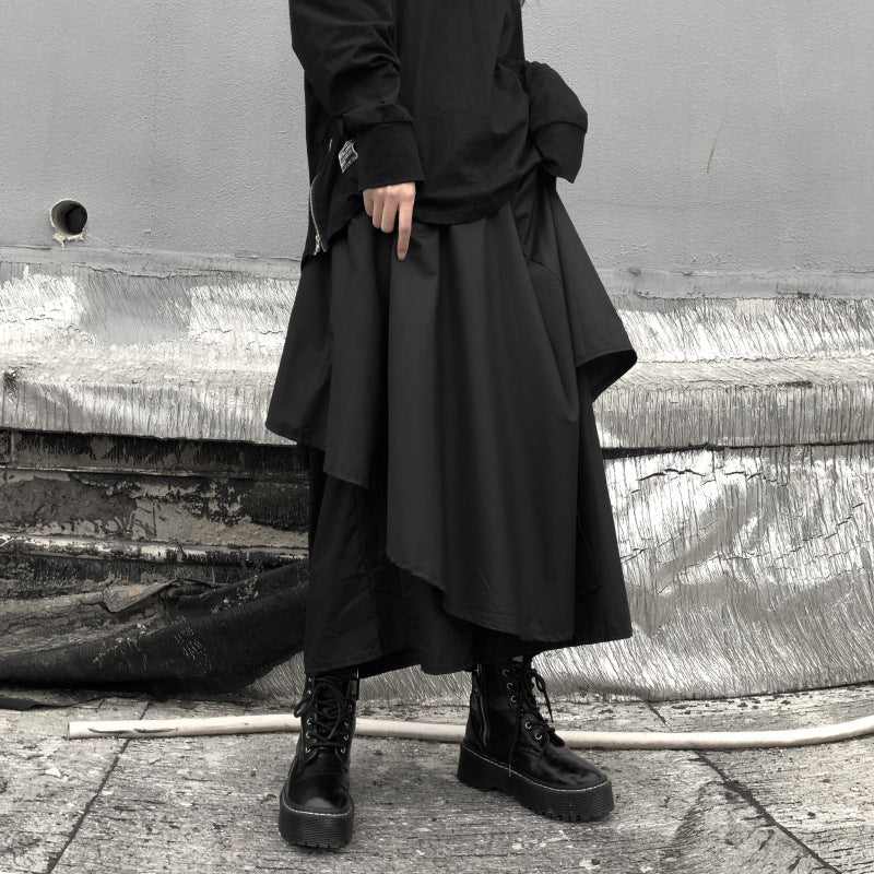 Wide-Leg Hakama Loose Skirt with Irregular Levels