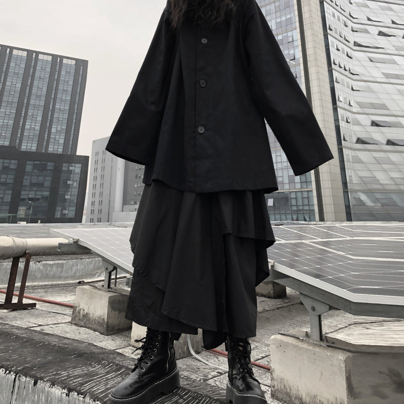 Wide-Leg Hakama Loose Skirt with Irregular Levels