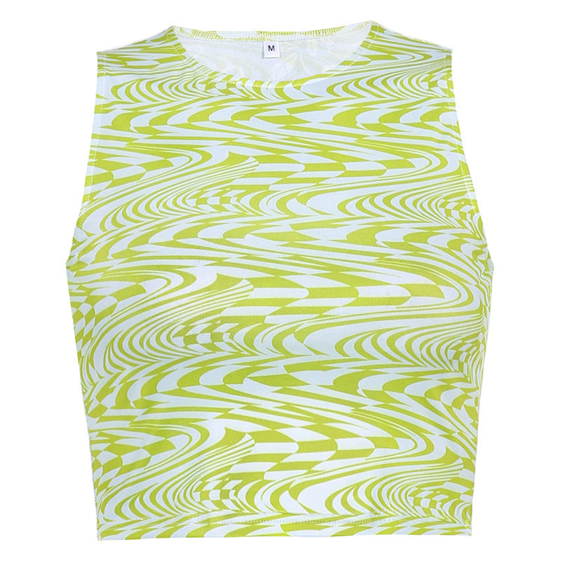 Women'S Water Ripple Contrast Color Nude Sexy Slim Vest