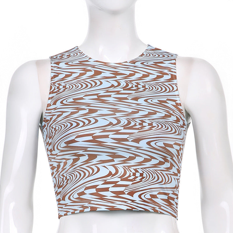 Women'S Water Ripple Contrast Color Nude Sexy Slim Vest