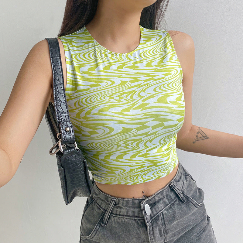 Women'S Water Ripple Contrast Color Nude Sexy Slim Vest