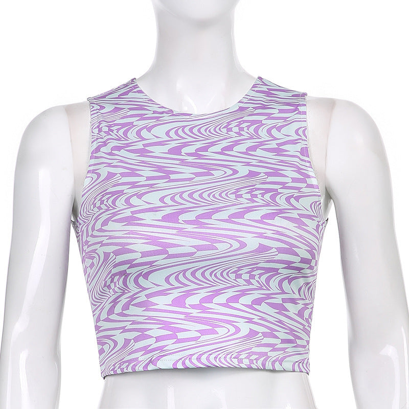Women'S Water Ripple Contrast Color Nude Sexy Slim Vest