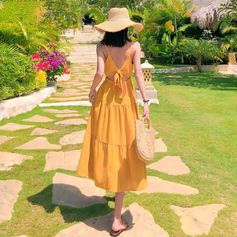 Women's Seaside Suspender Sexy Dress Halter Strap Beach Holiday Dress