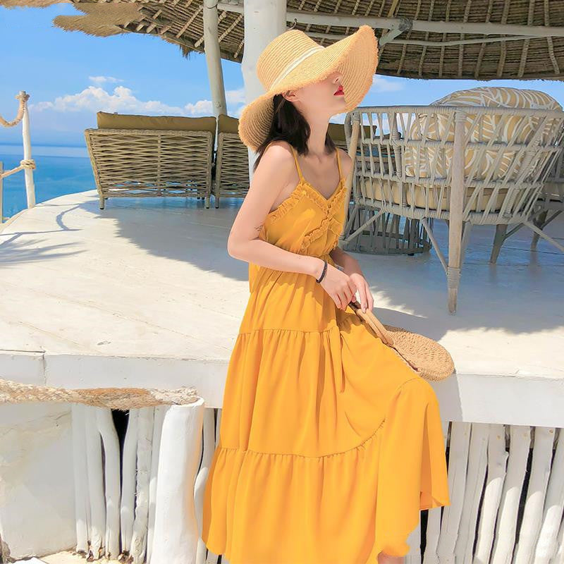 Women's Seaside Suspender Sexy Dress Halter Strap Beach Holiday Dress