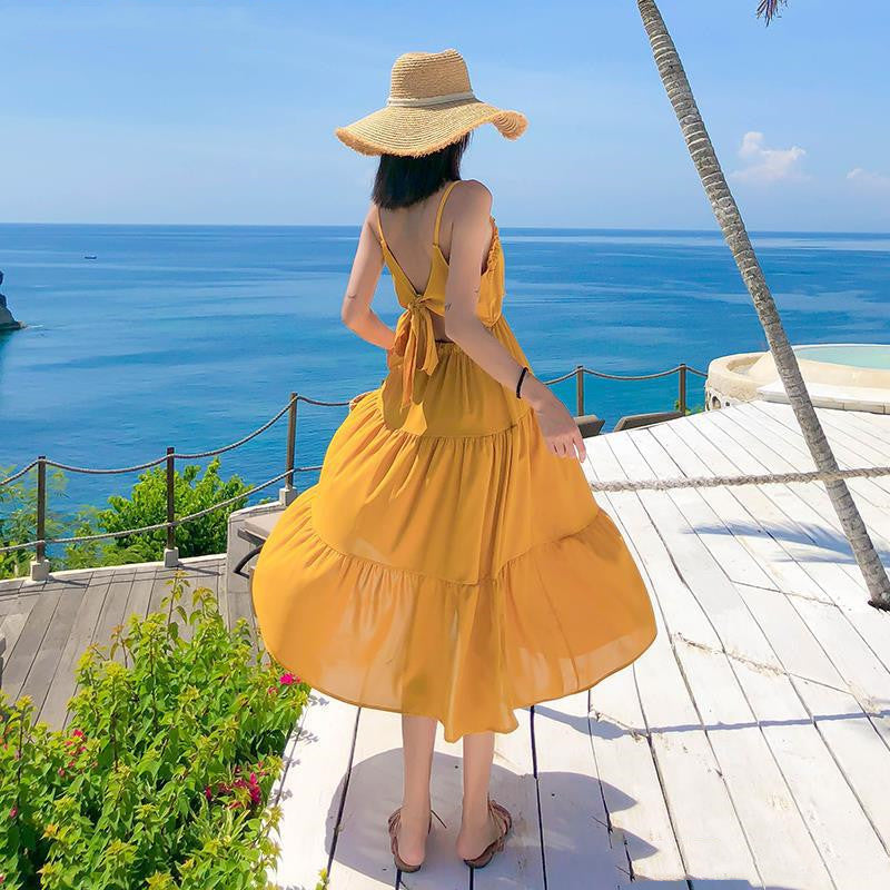 Women's Seaside Suspender Sexy Dress Halter Strap Beach Holiday Dress