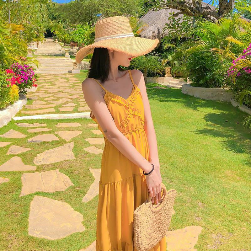 Women's Seaside Suspender Sexy Dress Halter Strap Beach Holiday Dress