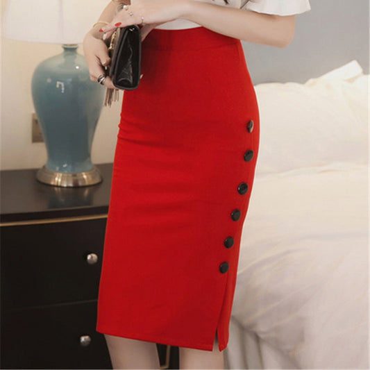 Side Buttoned Split Fit Skirt