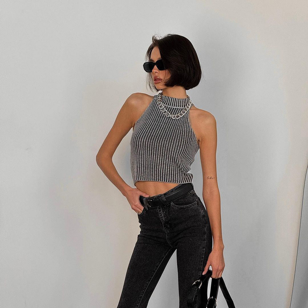Grey Cotton Crop Top