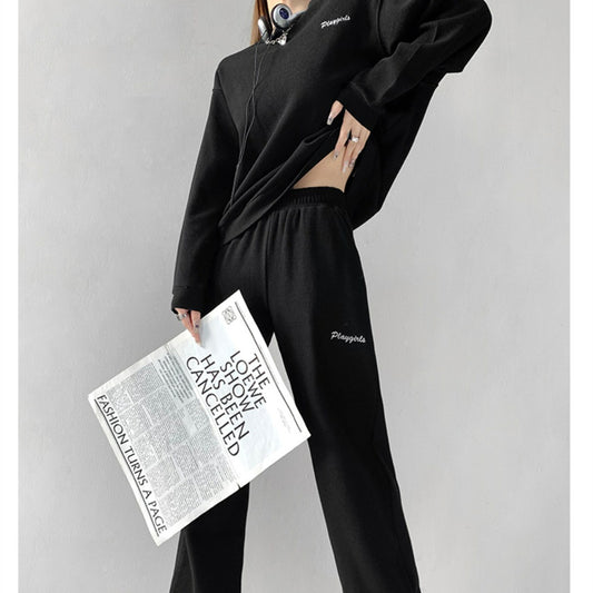 Waffle Long Sleeve Crew Neck Sweater \Track Pants Sports Suit