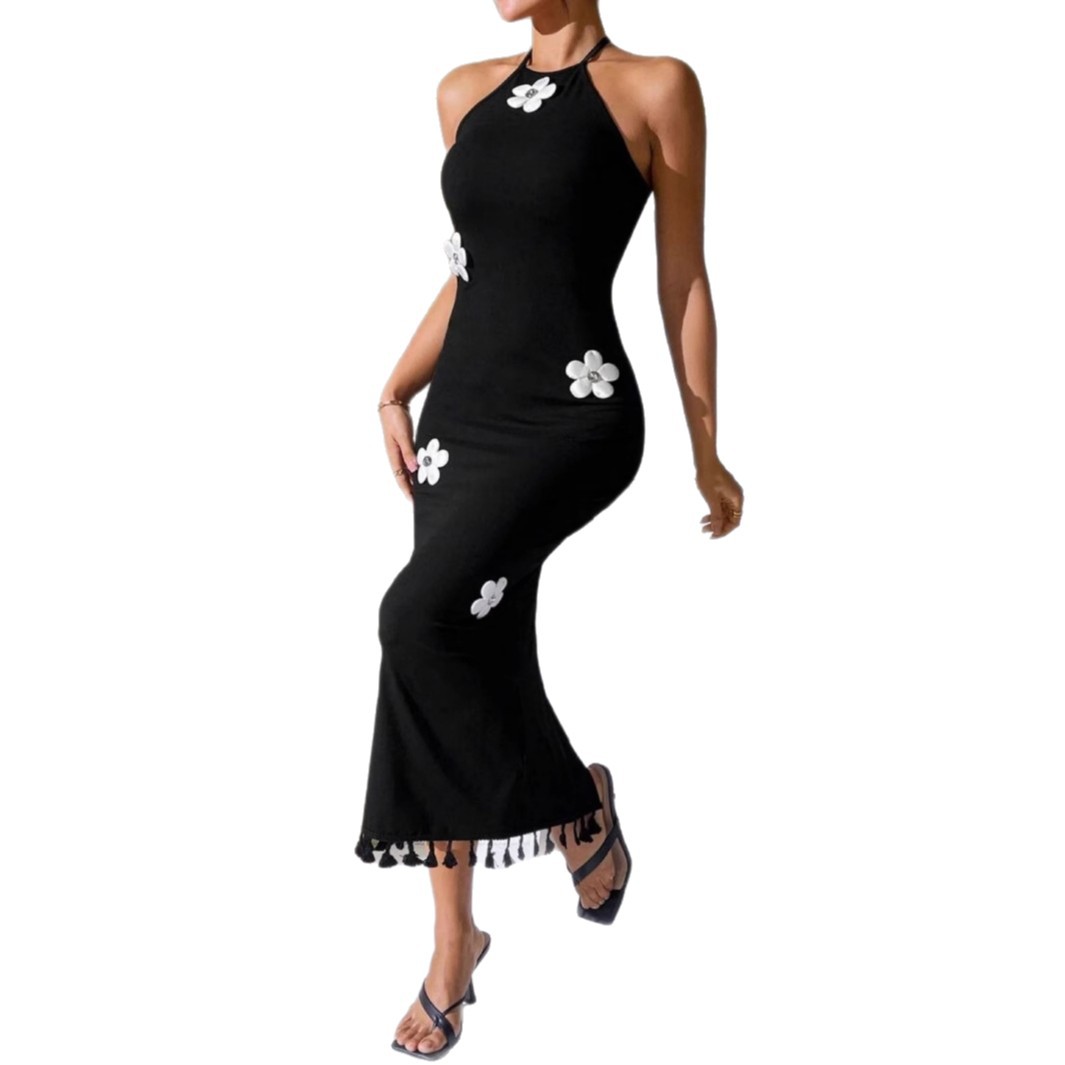 Long Flower Small Turtleneck Dress