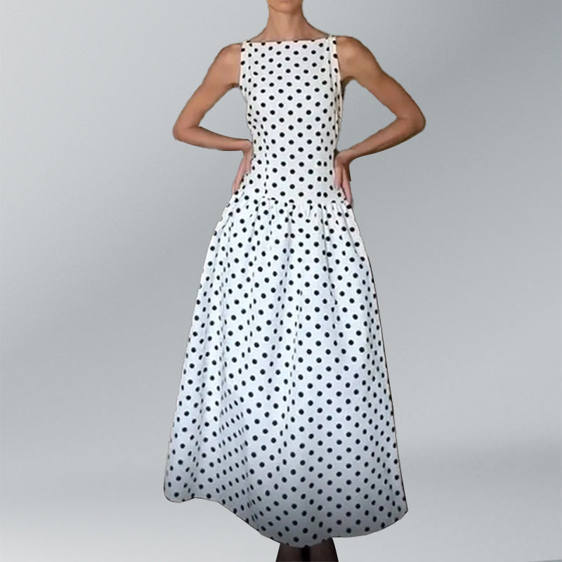 Retro Sleeveless Polka Dot Dress
