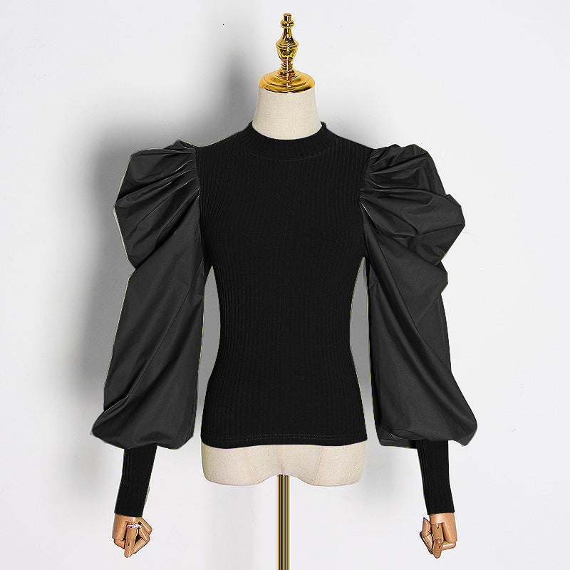Lantern Puff Sleeve Panel Shirt Top