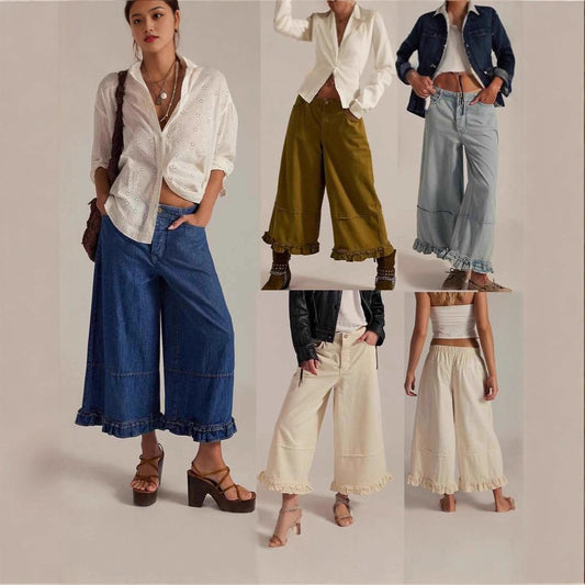 Wide-leg Cropped Lace Jeans