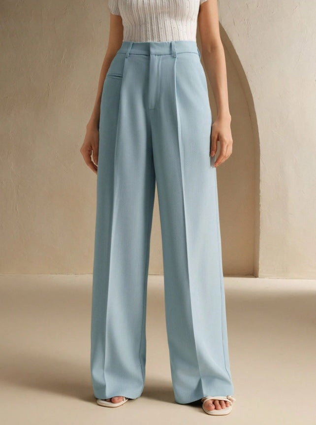 High-Waisted Versatile White Straight-Leg Suit Pants