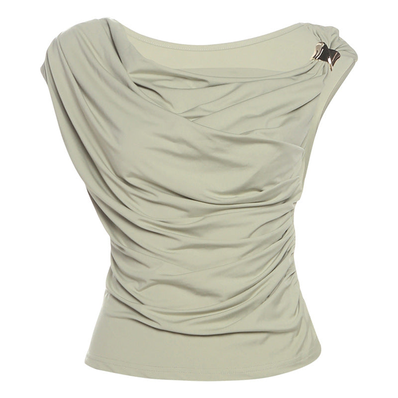 Personality Diagonal Collar Sleeveless Cinched Slimming Pullover