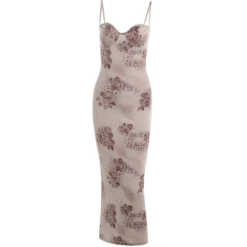 Floral Print Dress with Suspenders