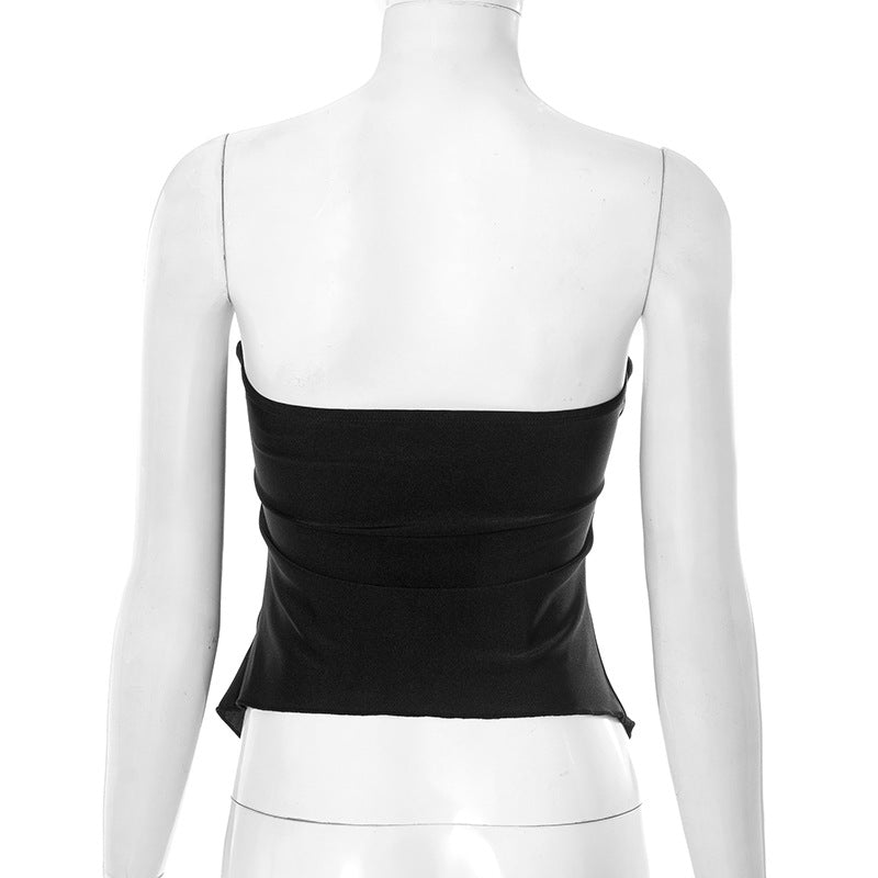 Strapless Buckle Beveled Tight Top Blouse