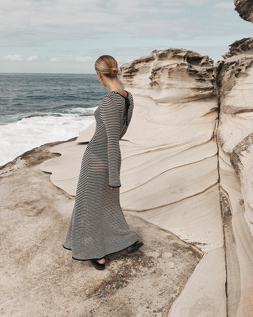 Women's Fashion Mesh Striped European And American Wind Beach Vacation Dress