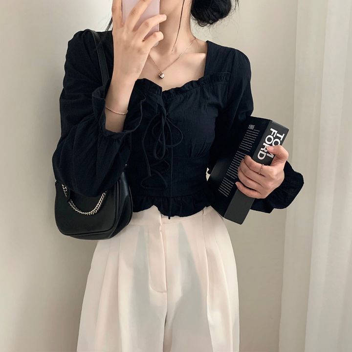 Korean Style Retro Short Blouse