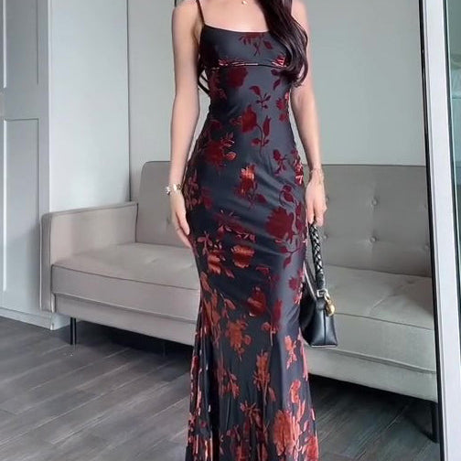 Flocked Strappy Maxi Dress