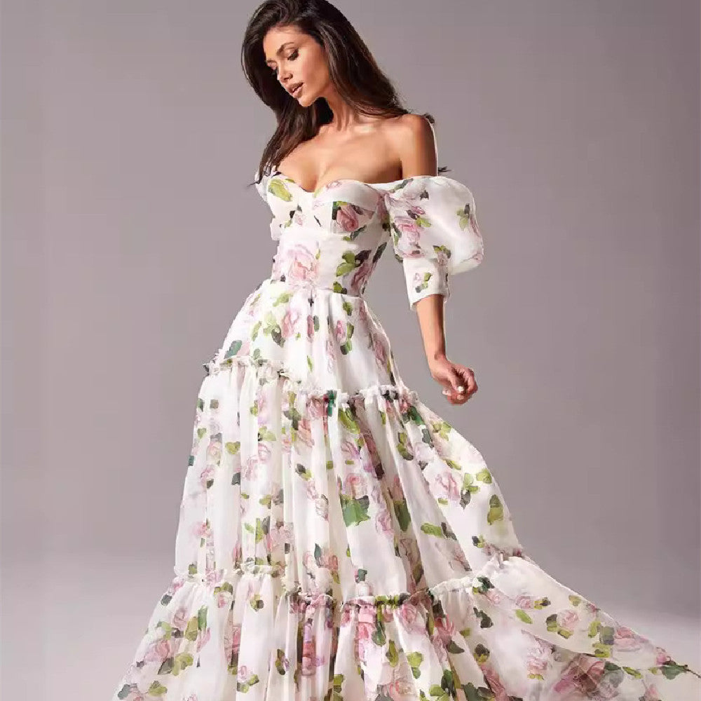 Night Dew Shoulder Floral Dress