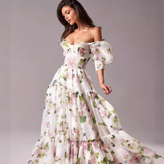 Night Dew Shoulder Floral Dress
