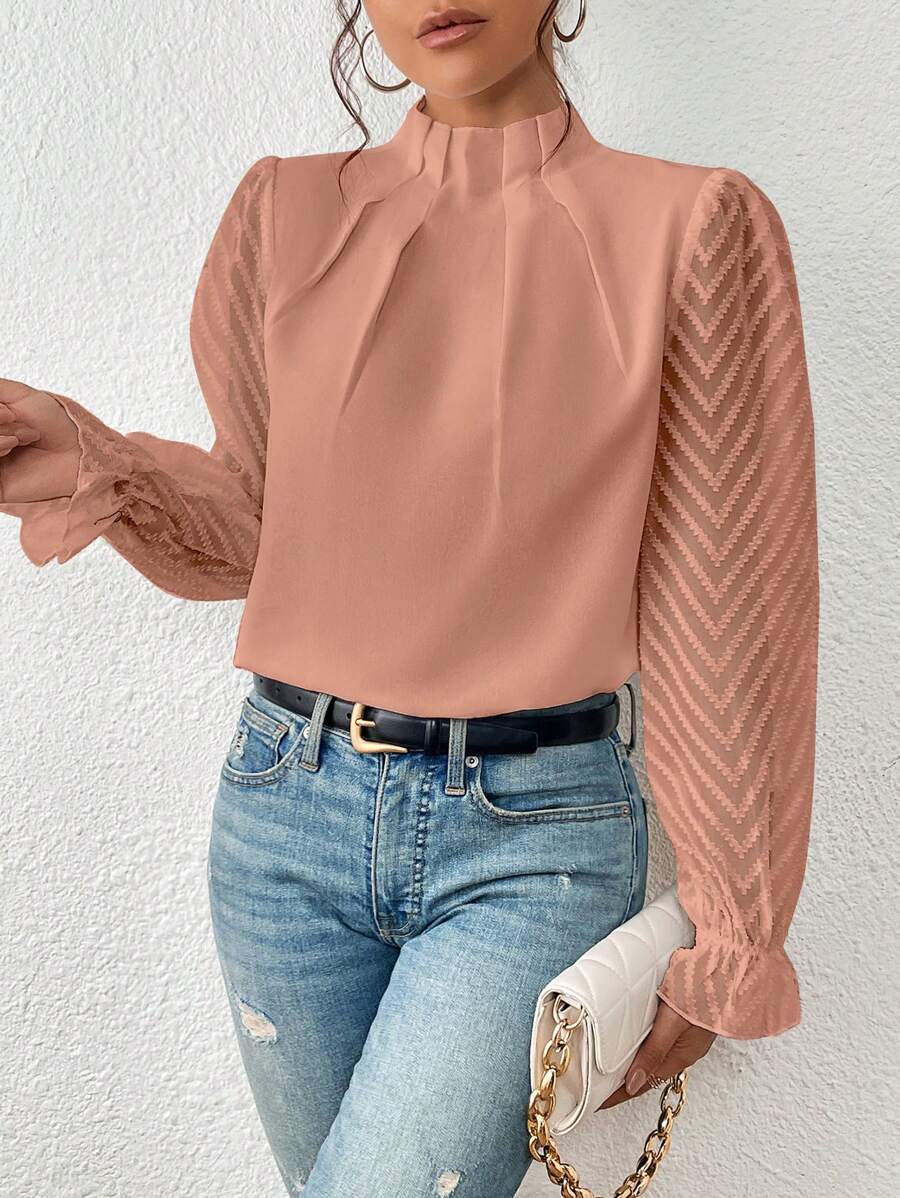 Half-turtleneck Wavy Chiffon Top Blouse