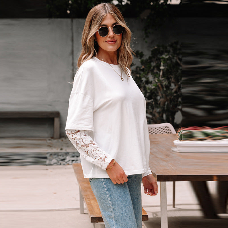 European And American Fashion Cool Lace Stitching Long Sleeve
