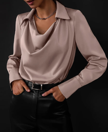 Collared Long-Sleeve Shirt Blouse