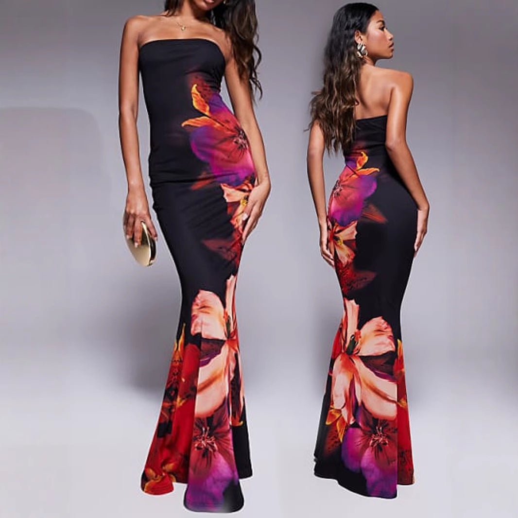 Women's Sexy Strapless Slim Long Dress