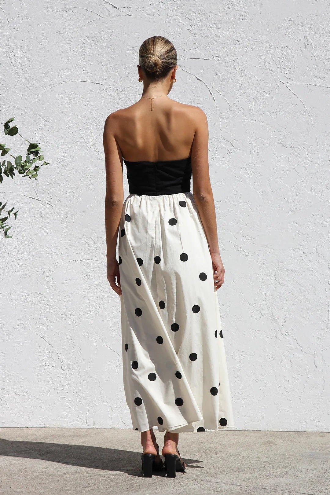 Polka Dot Print Strapless Top with A- Line skirt Dress