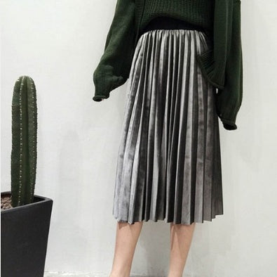 Gold velvet pleated skirt