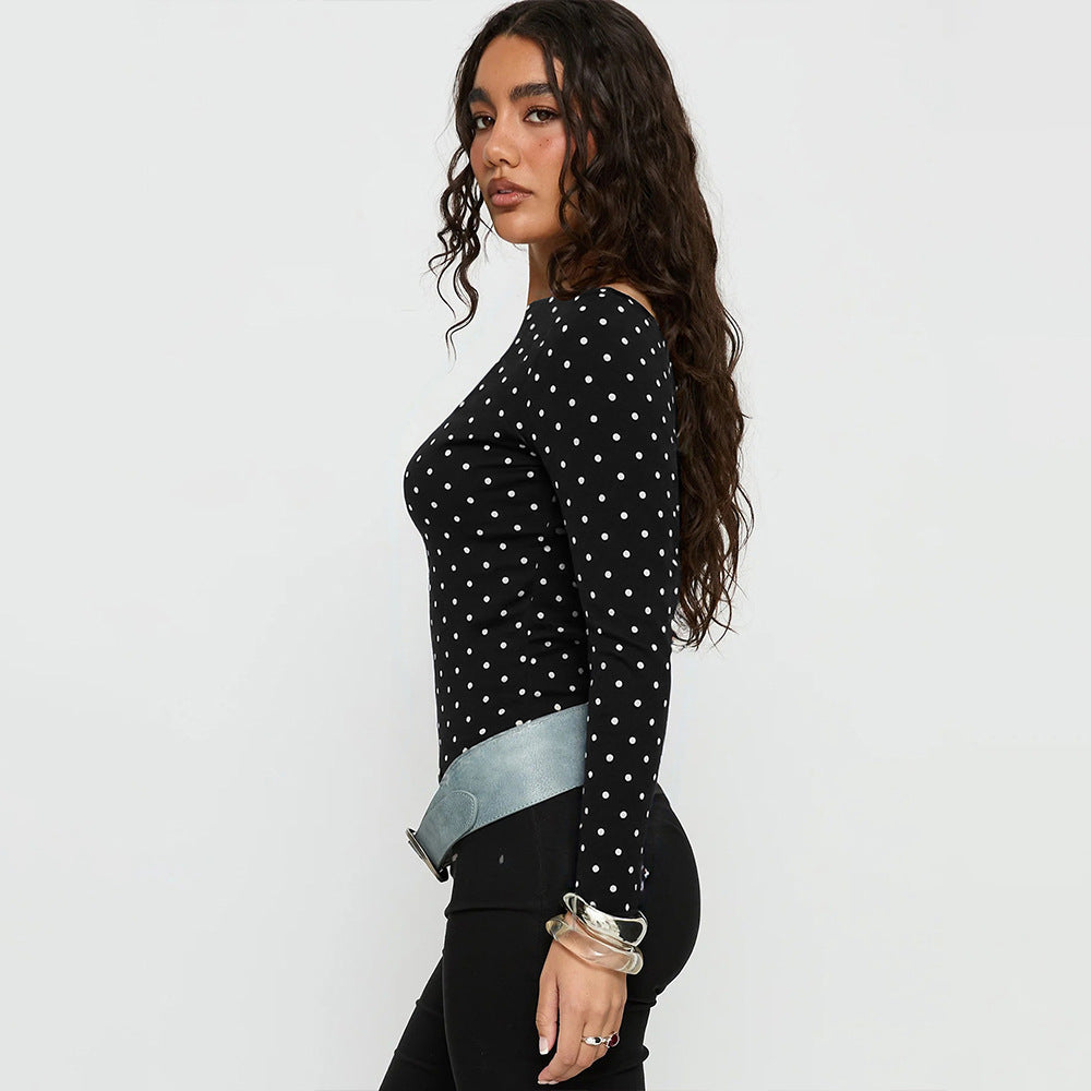 Women's Versatile Black And White Polka Dot Top