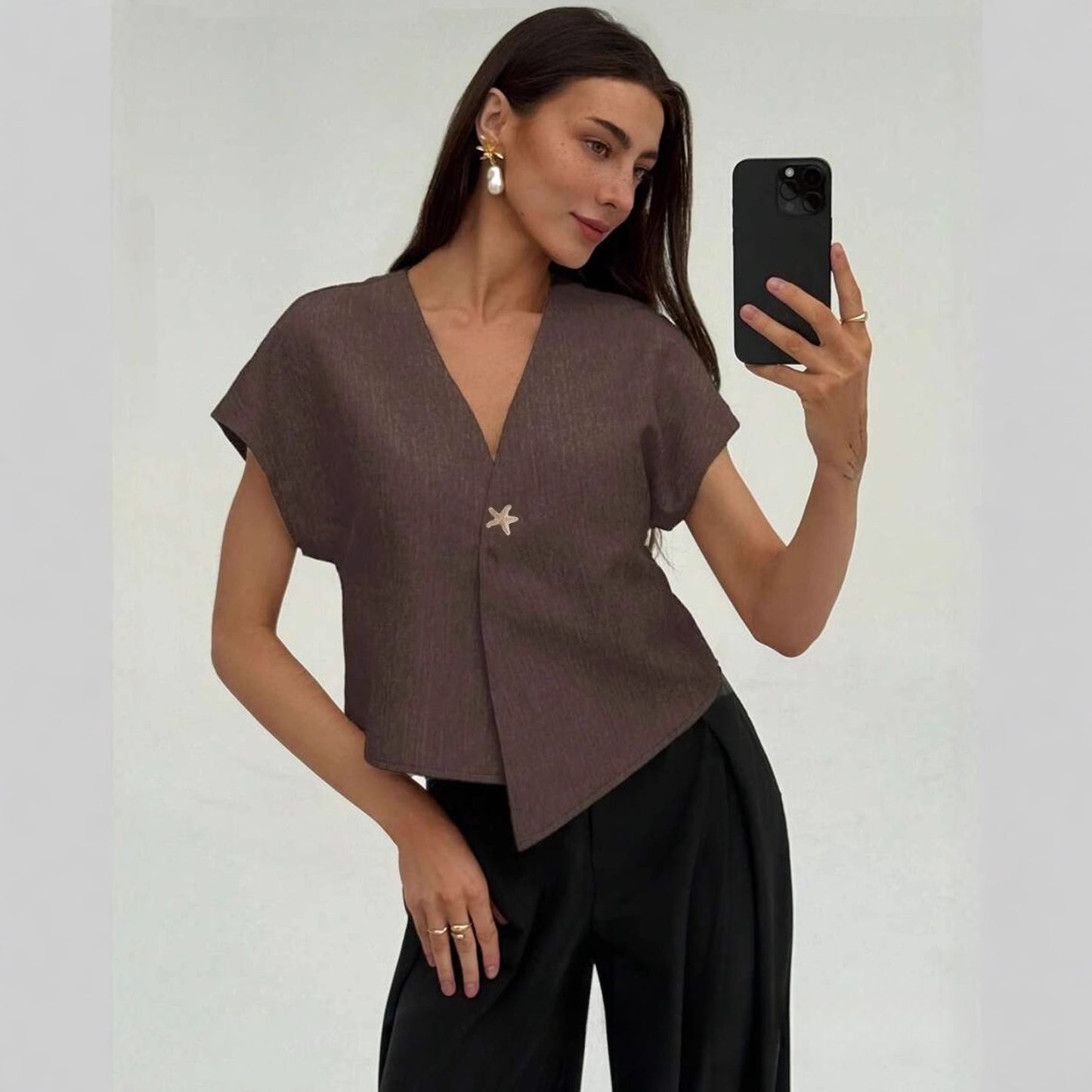 Wide-shoulder Waist-cinching Irregular HemTop