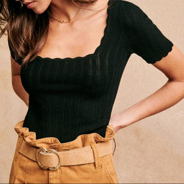 Petal collar knitted short-sleeved Blouse