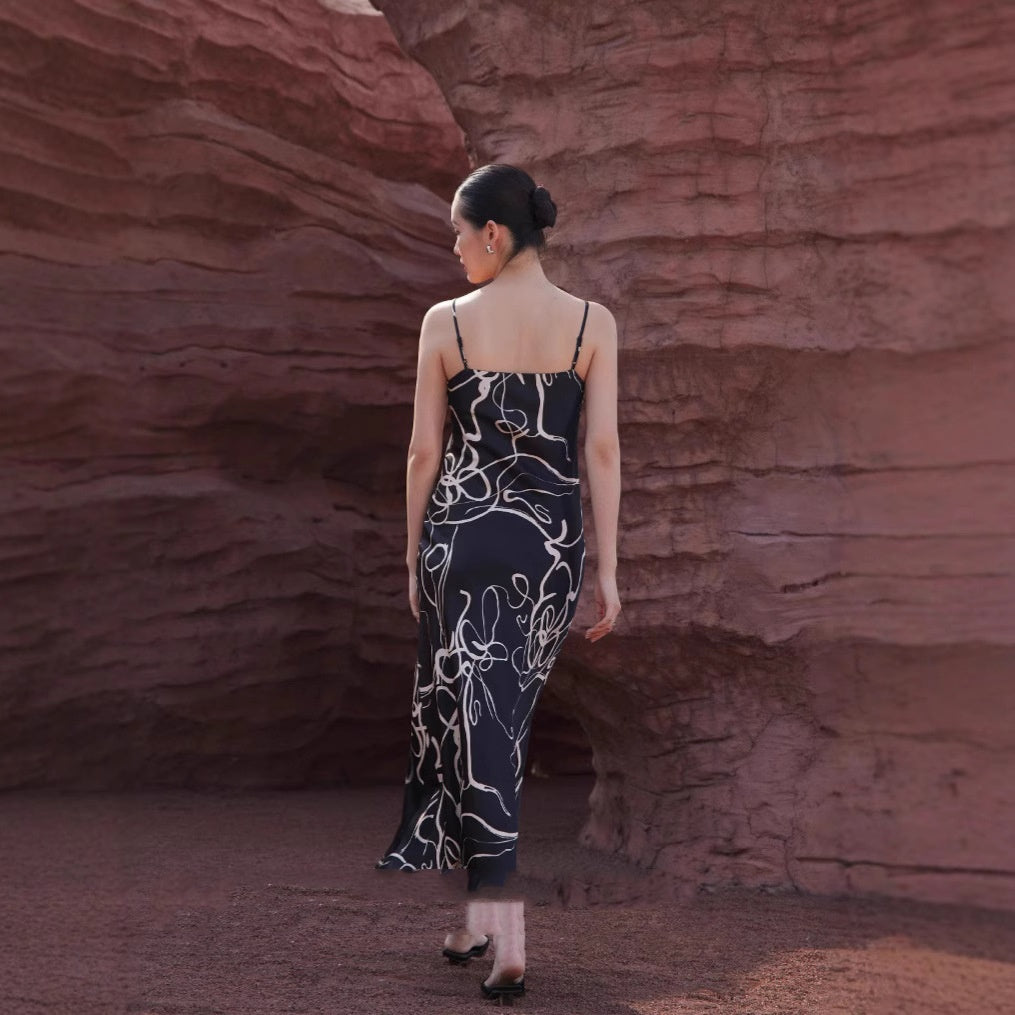 Spring New Retro Printing Slip Dress