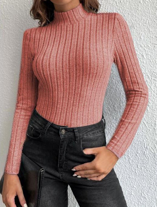 Half Turtleneck Stripe Knitted Blouse
