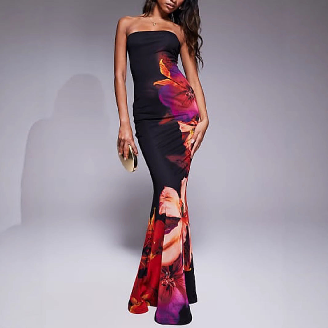 Women's Sexy Strapless Slim Long Dress