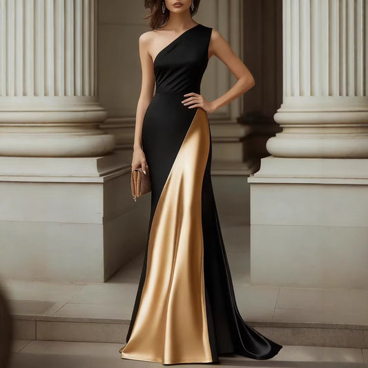 Black And Gold Satin Dress