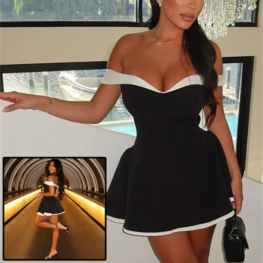 Summer Dress Trend Slash Neck Backless Sweet Girl Chic Ruched Mini Bodycon Partywear