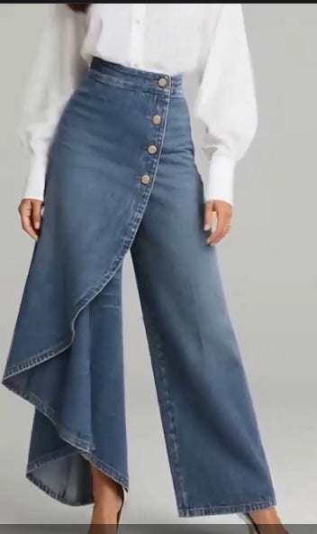 Large Ruffled Buttons Trousers Jeans