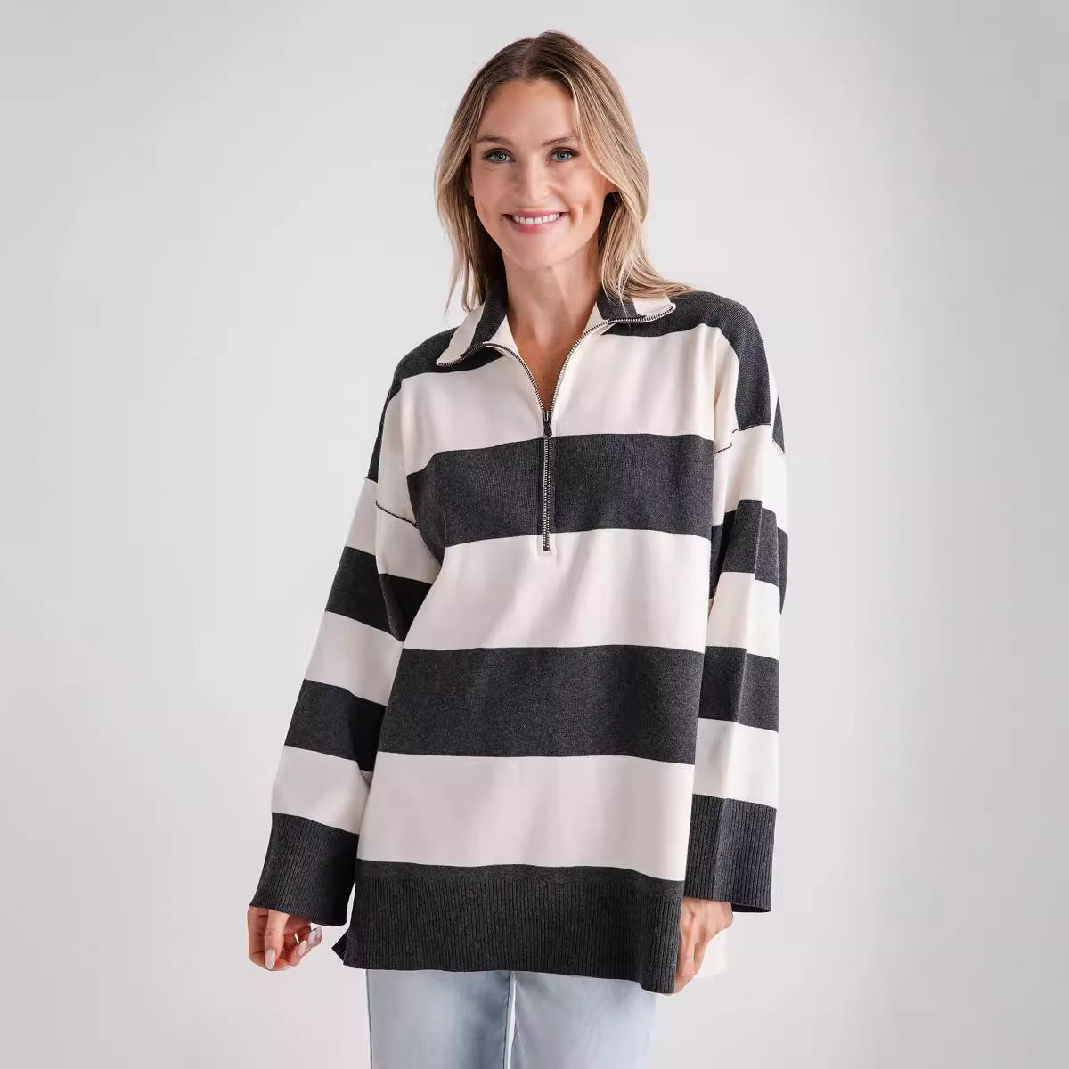 Half Zip Turtleneck Sweater Blouse