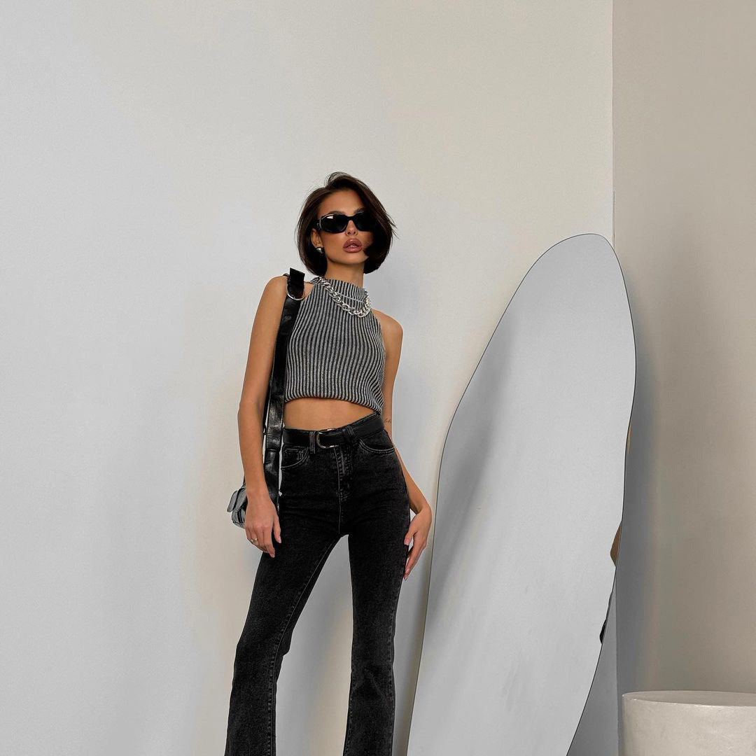 Grey Cotton Crop Top