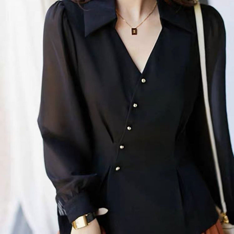Side Buttoned Satin Shirt Blouse