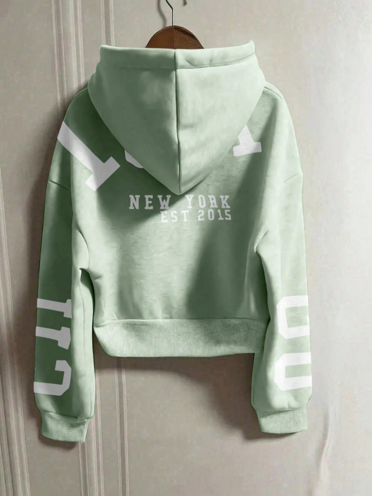 Casual Cropped Hoodie Printed Design