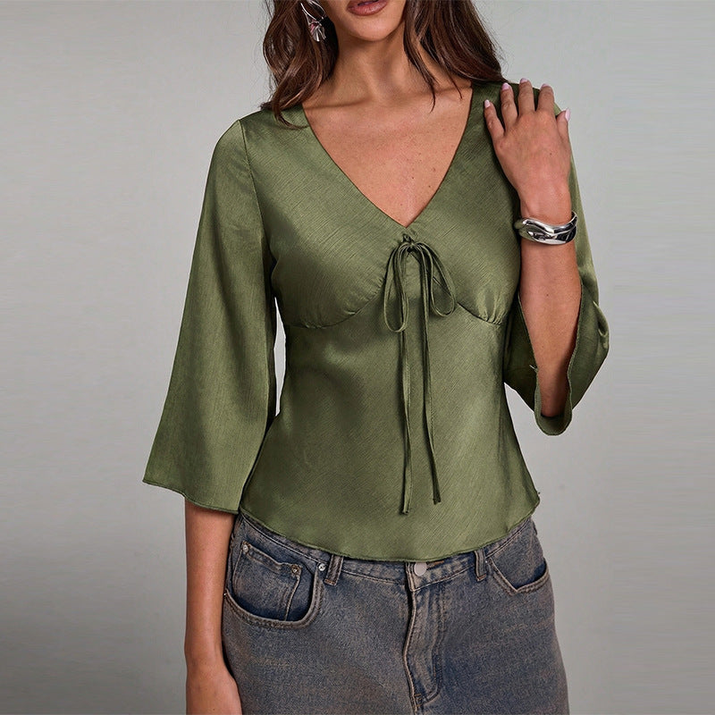 Flared Sleeve Army Green Blouse