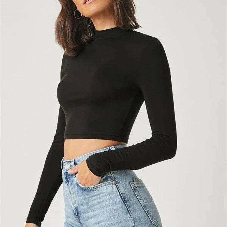 Tight Long Sleeve Half Turtleneck Crop Top