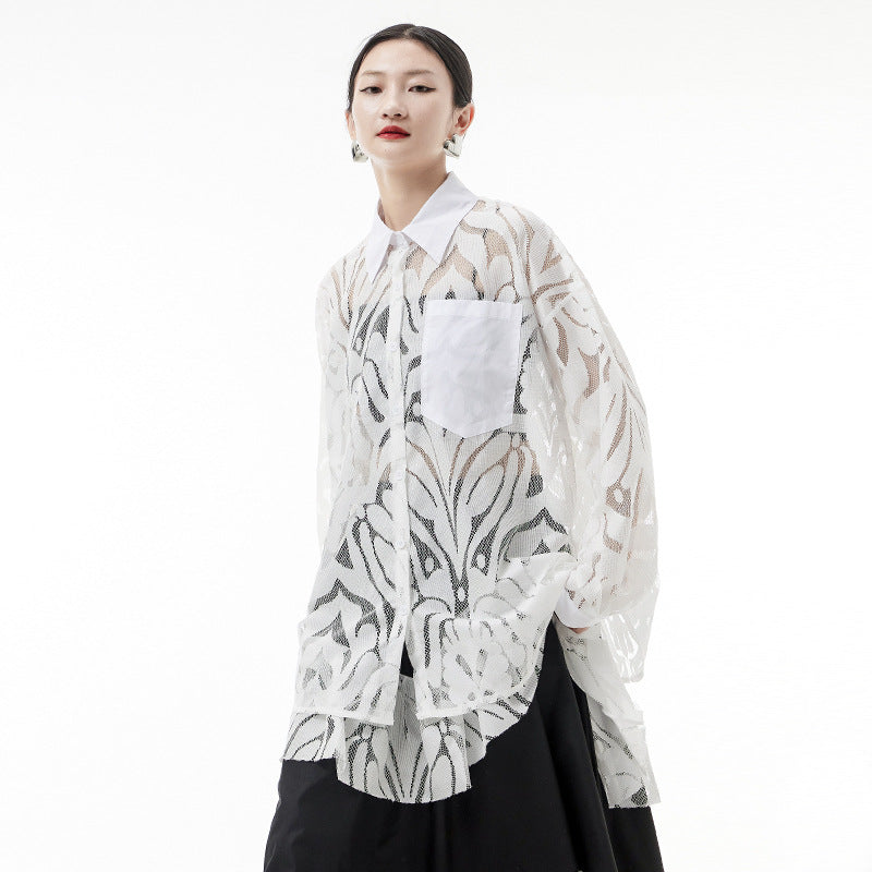 See-through Lace Big size Shirt Blouse